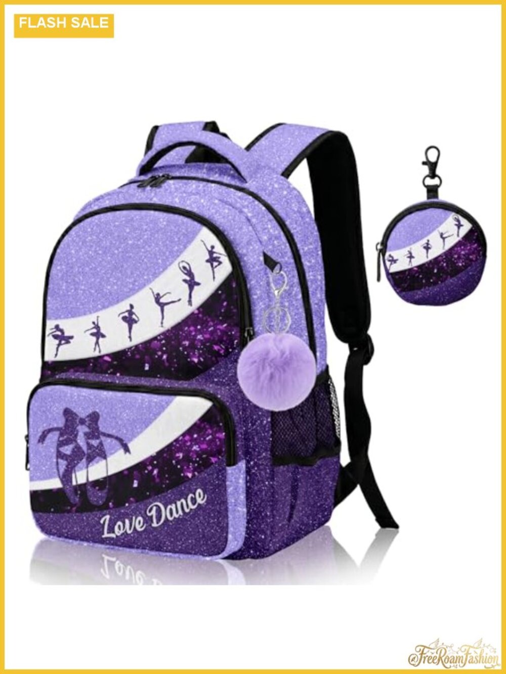 Dancer Backpack with Coin Purse & Key Chain Water Resistant Polyester for